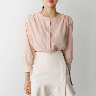 Round-neck Shirred-trim Blouse