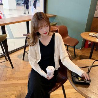V-neck Cardigan / Sleeveless Midi Knit Dress / Set