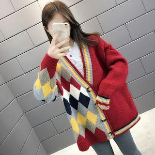 Argyle Patterned Knit Cardigan
