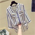 3/4-sleeve Striped Textured Top
