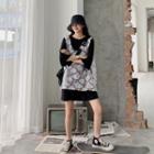 3/4-sleeve Mini T-shirt Dress / Sequined Lace Vest