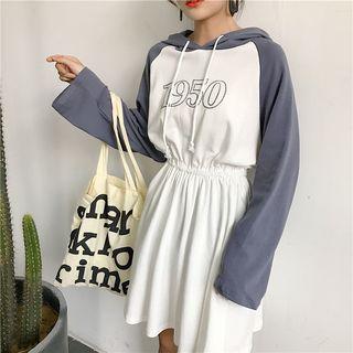 Lettering Raglan Long Sleeve Hoodie Dress