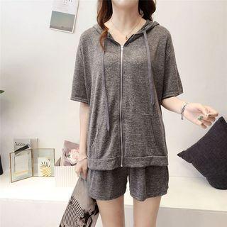 Set: Hooded Short-sleeve Zip Jacket + Sweat Shorts