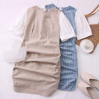 Patchwork Ruched Striped Mini Dress