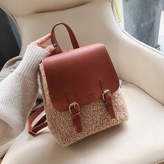 Fleece Panel Faux Leather Backpack