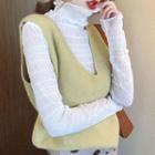 Long-sleeve Turtleneck Fleece-lined Mesh Top