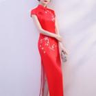 Short-sleeve Floral Print Maxi Qipao