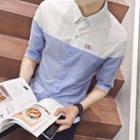 Elbow-sleeve Embroidery Panel Shirt