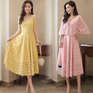 Set: Strappy Midi Lace Dress + Shawl