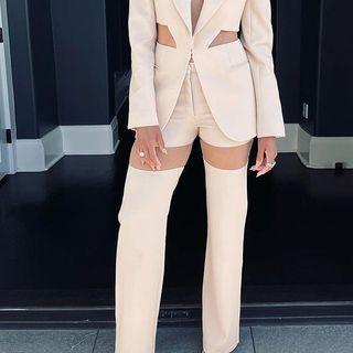 Mesh Panel Straight Leg Dress Pants