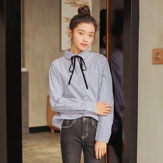 Bow Pinstriped Blouse