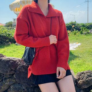 Diagonal-hem Collared Sweater