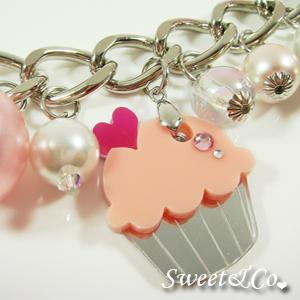 Pink Cupcake Swarovski Crystal Charm Silver Bracelet