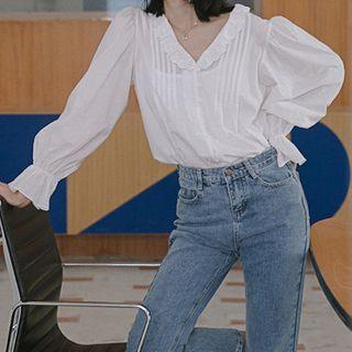 Ruffled Collar Long-sleeve Blouse