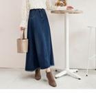Frayed Denim Midi A-line Skirt