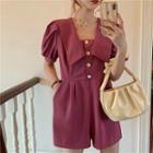 Collared Puff-sleeve Playsuit