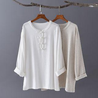 Frog-buttoned Blouse / Cropped Harem Pants
