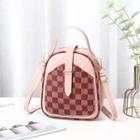 Checkerboard Panel Faux Leather Crossbody Bag