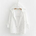 Flower Embroidered Hooded Light Jacket White - One Size