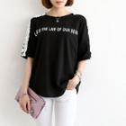 Short-sleeve Lace Panel Lettering Top