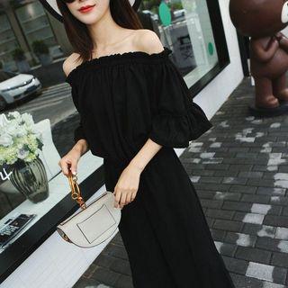 Elbow-sleeve Frill Trim Wide-leg Jumpsuit