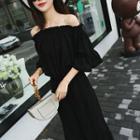 Elbow-sleeve Frill Trim Wide-leg Jumpsuit