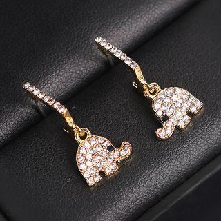 Rhinestone Elephant Drop Earring 1 Pair - Gold - One Size