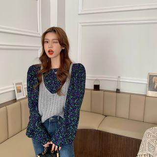 Floral Print Blouse / Sweater Vest