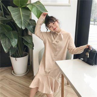 Plain Corduroy Long-sleeve Loose-fit Dress
