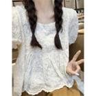 Puff-sleeve Floral Lace Blouse Almond - One Size