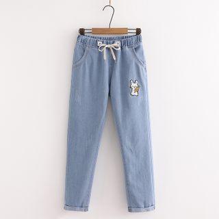 Cartoon Rabbit Embroidered Straight-cut Jeans