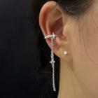 Rhinestone Star Chain Cuff Earring 1 Pc - Right - Silver - One Size