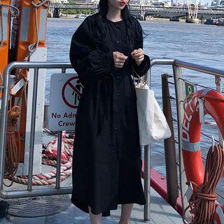 Long-sleeve Midi Shirt Dress Black - One Size