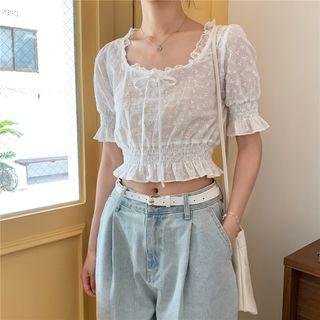 Cropped Eyelet Lace Short-sleeve Blouse White - One Size