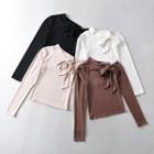 Long-sleeve Cold-shoulder Bow Accent T-shirt