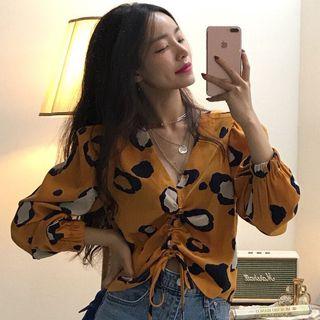 Leopard Print Drawstring Blouse