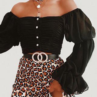 Long-sleeve Shirred Cropped Blouse