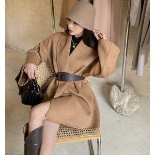 Open Front Notch Lapel Belted Coat