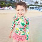 Set : Floral Print Rashguard + Swim Skirt