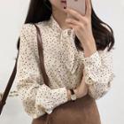 Long-sleeve Polka Dot Ribbon Buttoned Blouse