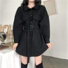 Belted Buttoned Coat Black - One Size