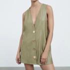 Sleeveless Faux Leather Blazer Dress