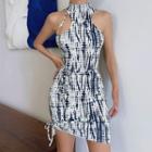 Halter Print Asymmetrical Mini Sheath Dress
