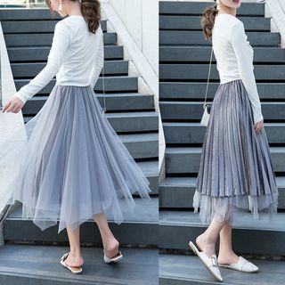 Midi Velvet A-line Mesh Skirt