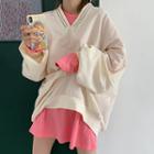 Oversized Cardigan / Plain Crew-neck T-shirt