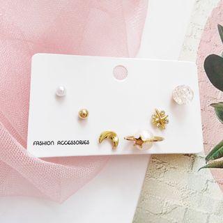 Set: Faux Pearl / Alloy Planet Earring (assorted Designs) Set - Stud Earring - Gold & White - One Size