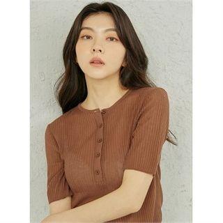 Short-sleeve Sheer Rib-knit Top