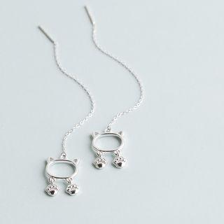 925 Sterling Silver Cat Dangle Earring 1 Pair - S925 Silver - One Size