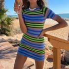 Stripe Print Knitted Bodycon Midi Dress