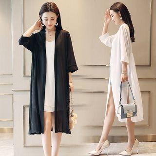 3/4-sleeve Long Chiffon Jacket